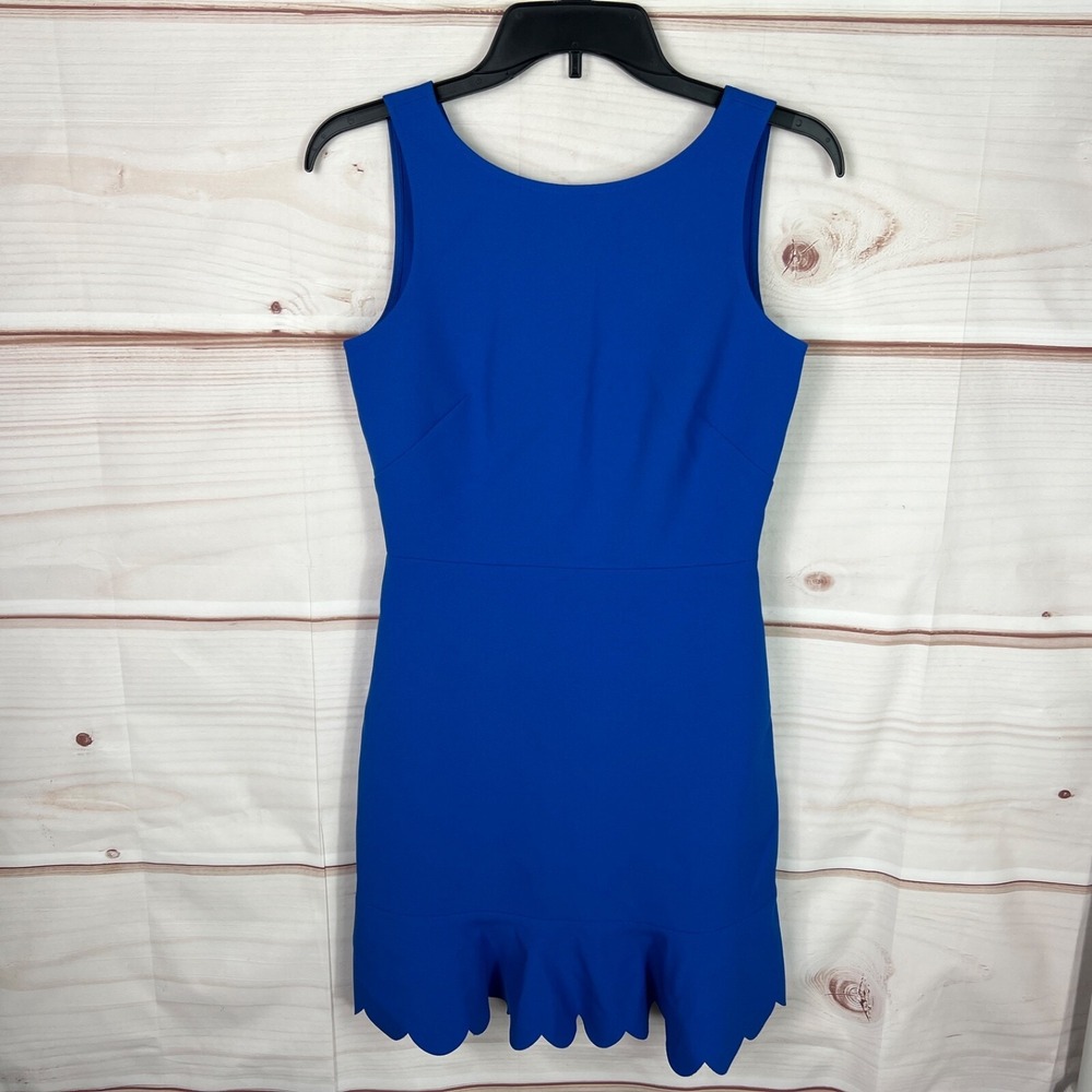 J Crew Dress ‎ Womens 0 Blue Flounce Scallop Hem Sleeveless Round Neck Stretch
